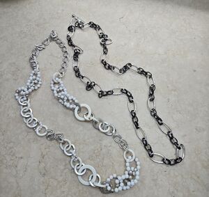 Elegant Silver and Black Chain Necklace